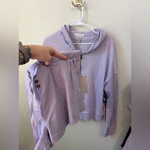 if it were me Lavender Waffle Knit Hoodie & Shorts Set